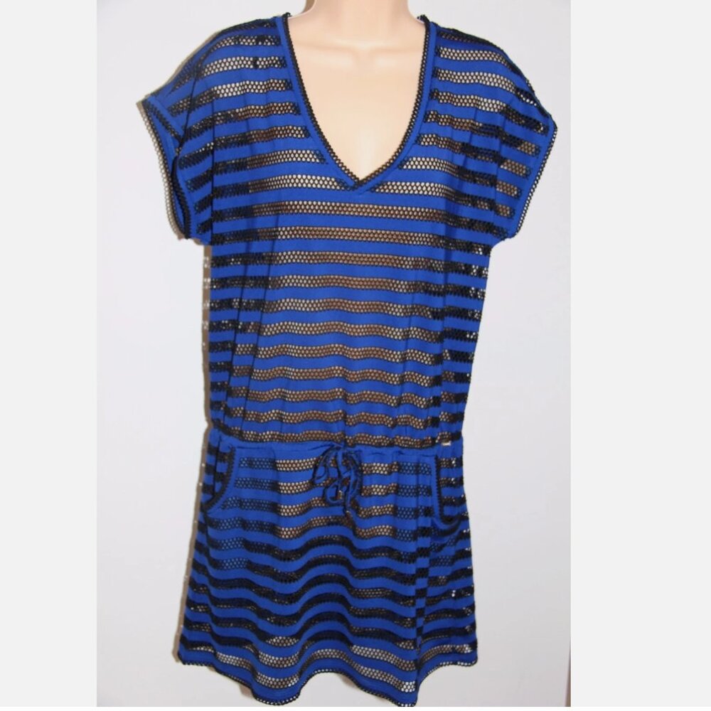NWT Calvin Klein Swimwear Bikini Cover Up Dress Size S M Blk Atlantis Adj. Waist